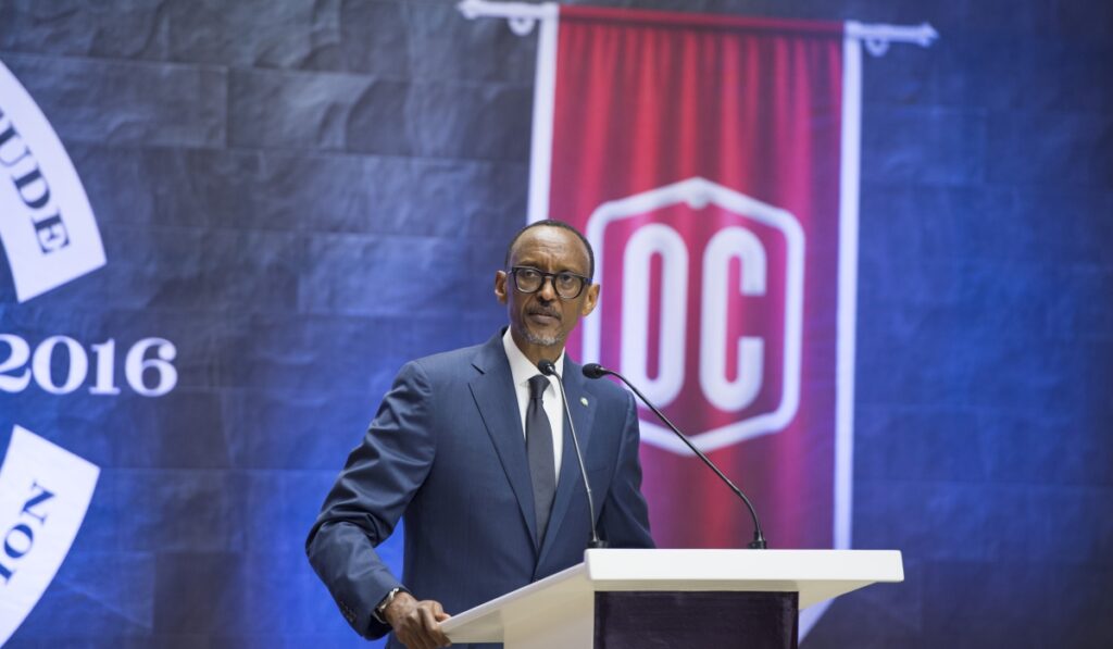 President Paul Kagame addresses delegates during the 10-year anniversary of Oklahoma Christian University at the Kigali Convention Centre on February 11, 2017. Courtesy photo