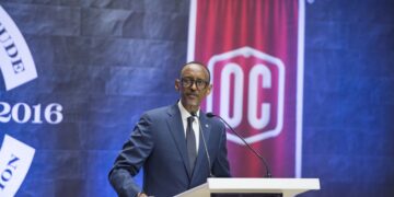 President Paul Kagame addresses delegates during the 10-year anniversary of Oklahoma Christian University at the Kigali Convention Centre on February 11, 2017. Courtesy photo