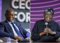 President of Gabon, Brice Clotaire Oligui Nguema (L) and President of Nigeria, Bola Ahmed Tinubu (R) during a presidential panel discussion at Africa CEO Forum on Thursday, May 14. Photos by Dan Gatsinzi