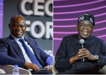 President of Gabon, Brice Clotaire Oligui Nguema (L) and President of Nigeria, Bola Ahmed Tinubu (R) during a presidential panel discussion at Africa CEO Forum on Thursday, May 14. Photos by Dan Gatsinzi